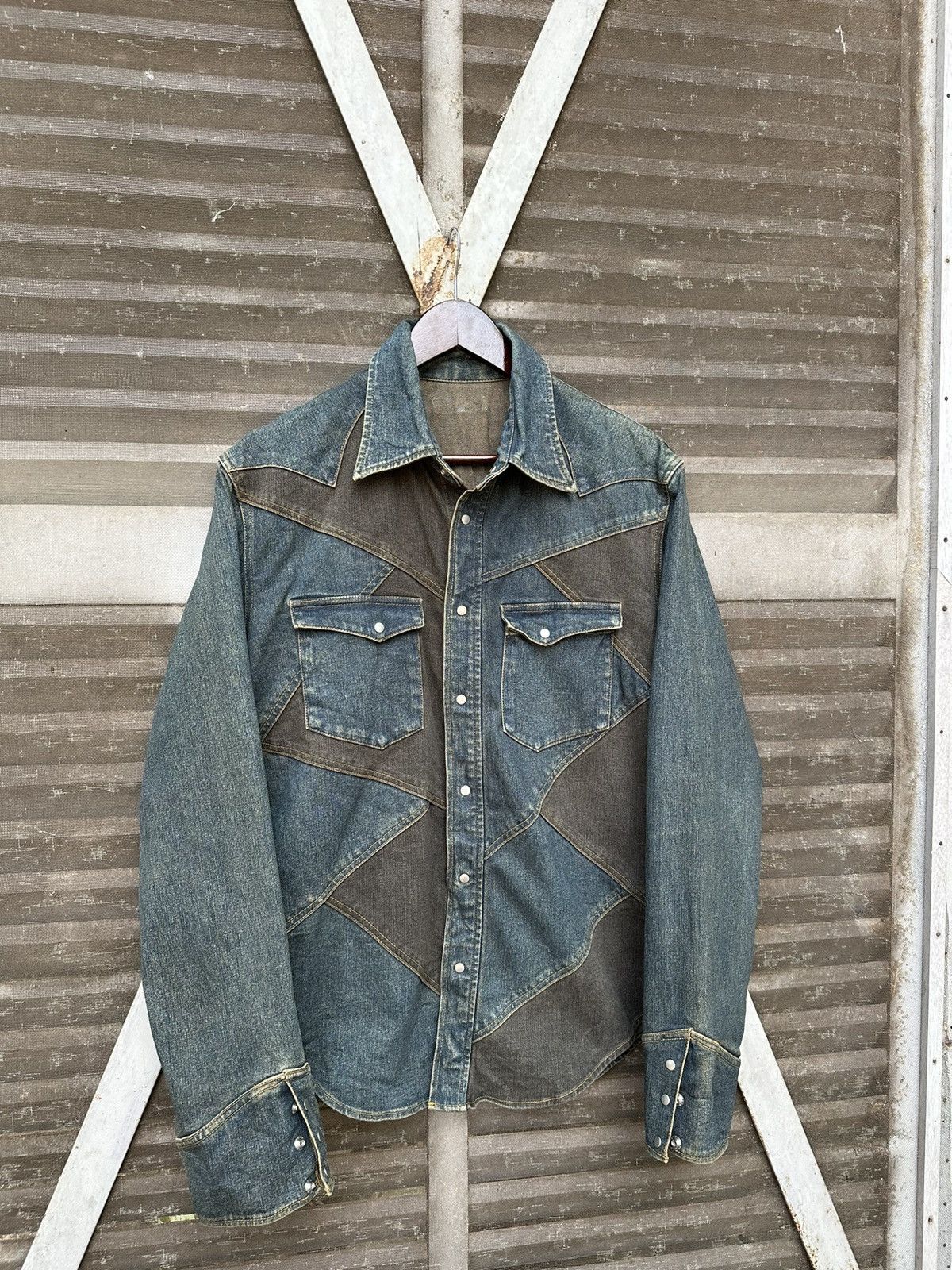 Vintage 🏇Vintage Cowboy Style Patchwork Denim Jacket Size US L / EU 52-54 / 3 - 3 Thumbnail