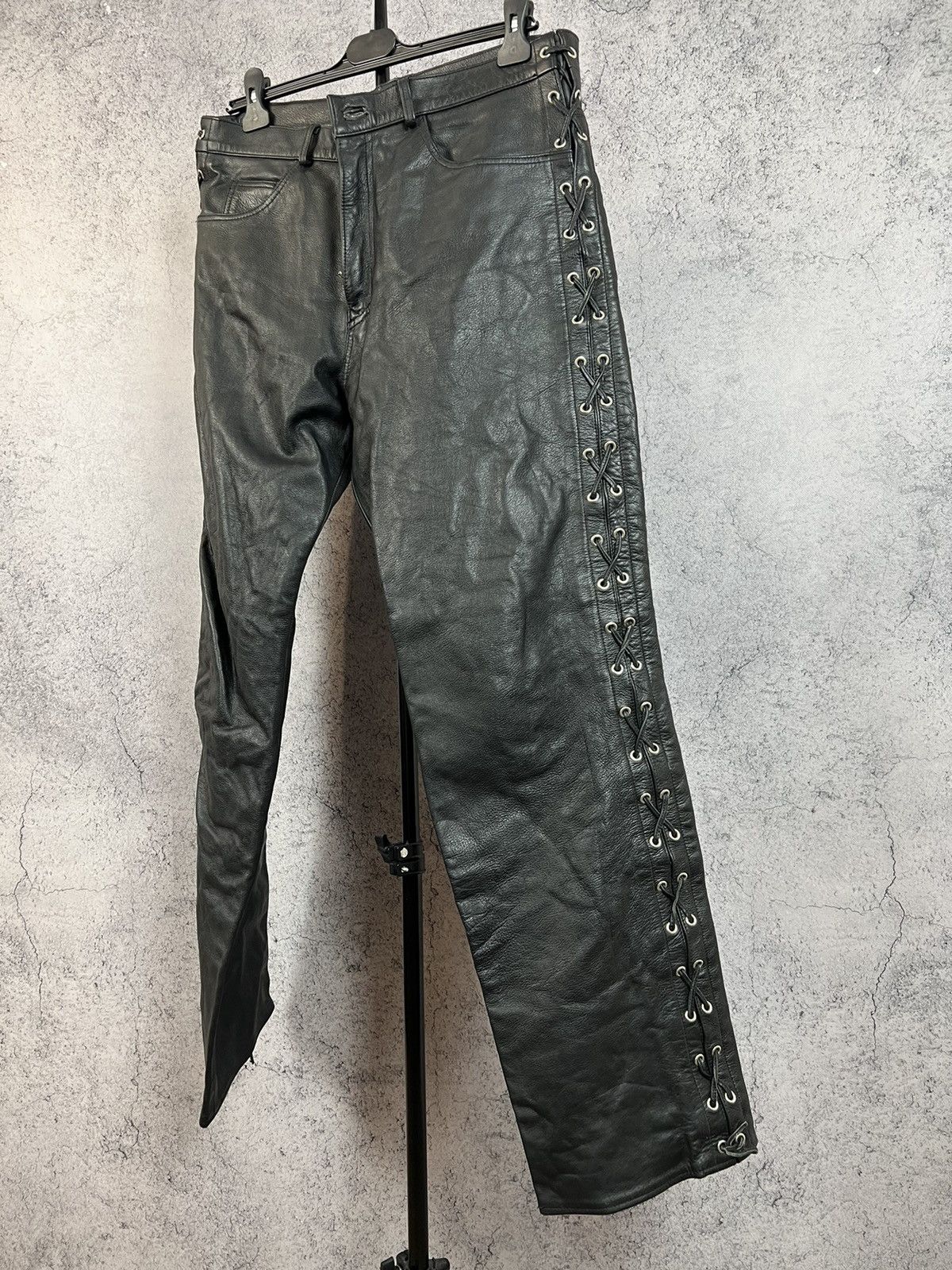 Vintage Real Leather Bikers Pants Motorcycle Y2K