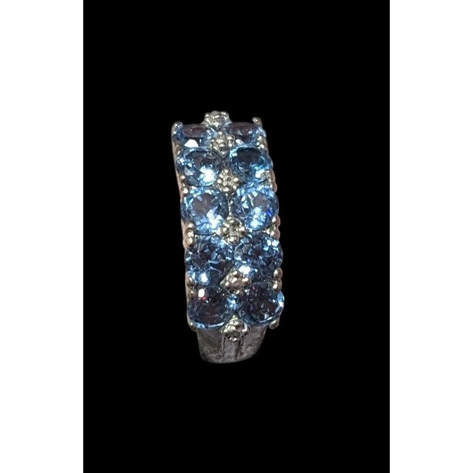Other Blue And Clear Gemmed Double Row Silver Tone Ring Size 5 3/4 Size ONE SIZE - 14 Thumbnail