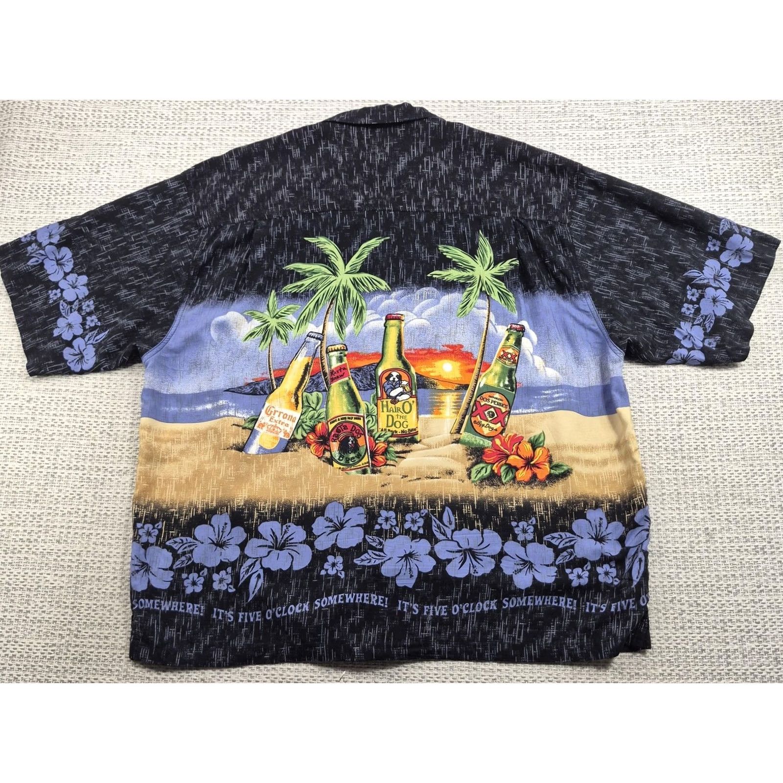 Big Dogs Big Dogs Shirt Mens XL Multicolor Hawaiian Button-Up Short Sleeve Beach Theme IT'S FIVE O'CLOCK SOMEWHERE! Size US XL / EU 56 / 4 - 7 Thumbnail