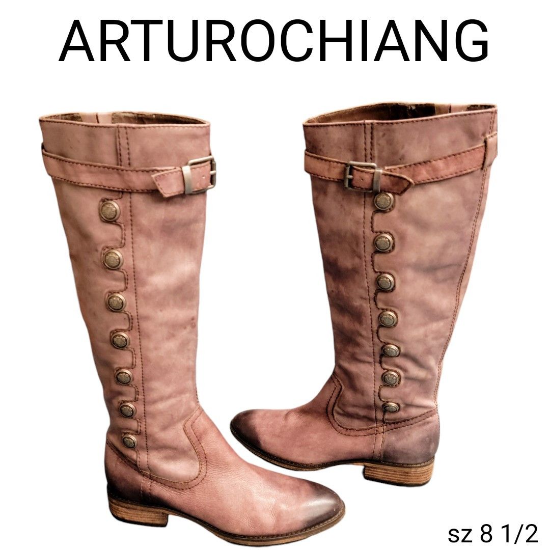 NBDN Nobrandedon Arturochiang Brown Distressed Leather Tall Riding Boots Size US 8.5 / IT 38.5 - 1 Thumbnail