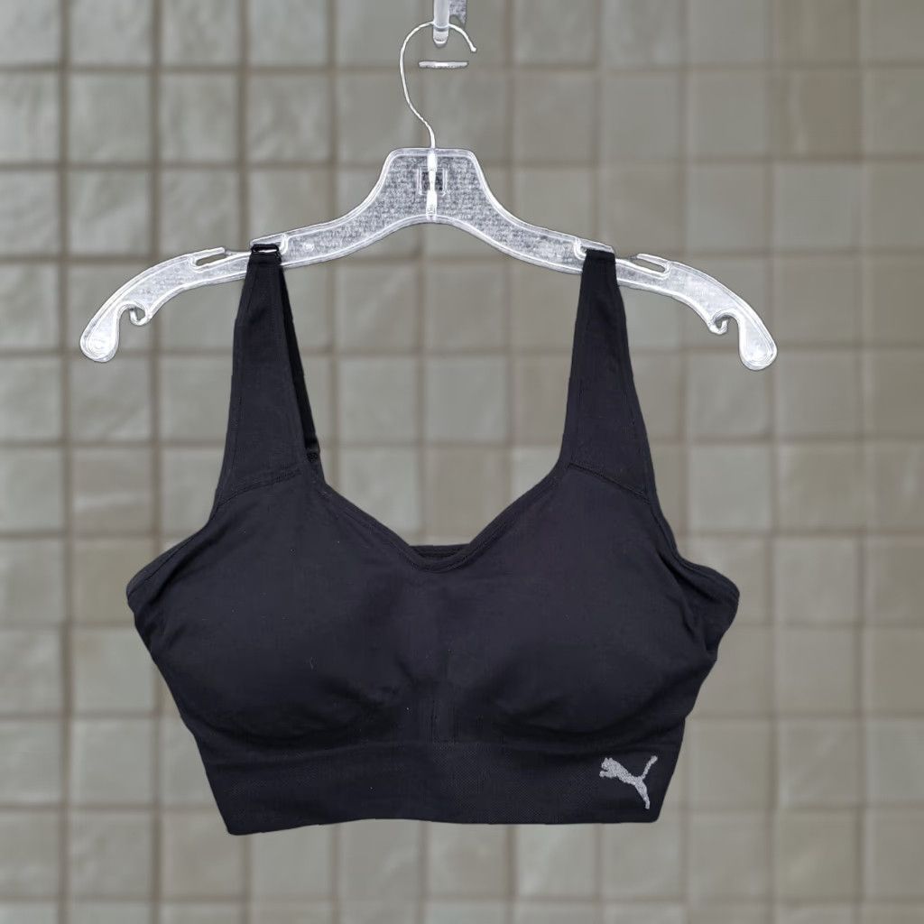 Puma Sports Bra Women L Black Seamless Padded Convertible Gym Workout Activewear