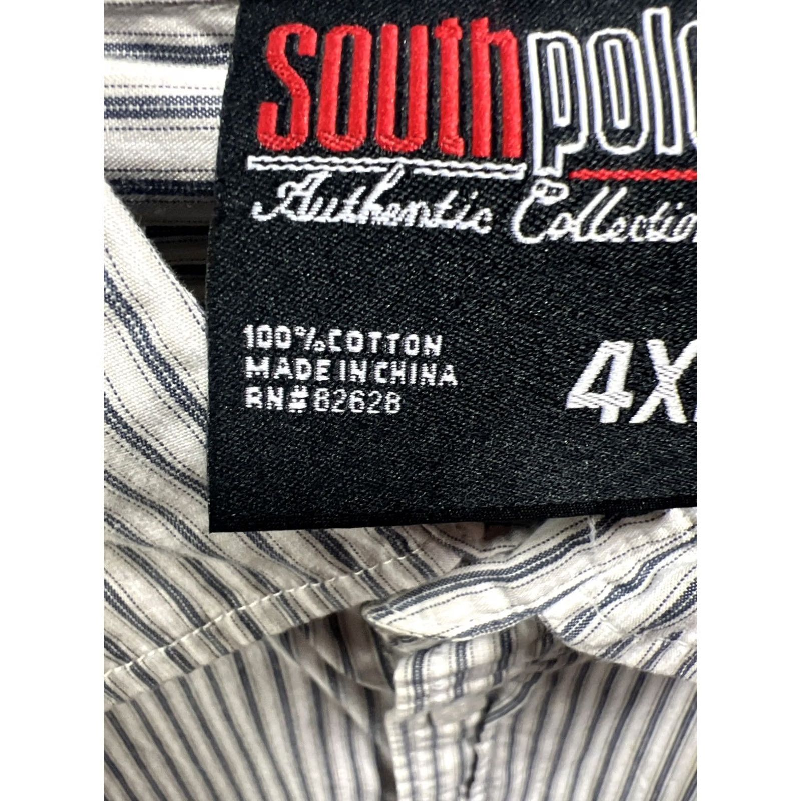 Southpole VINTAGE Southpole Button-Up Shirt 4XL White Black Striped Long Sleeve 100% Cotton Size US XXL / EU 58 / 5 - 4 Thumbnail