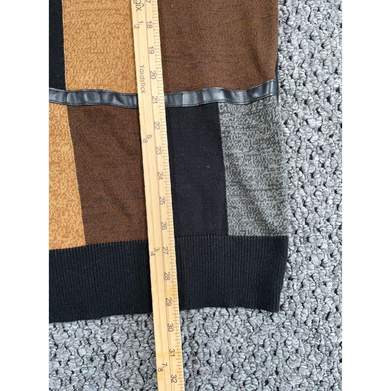 Vintage VINTAGE Trust Sweater Adult Large Brown Black Geometric Pattern Knit 1/4 Zip Faux Leather Trim Pullover 90s Mens Size US L / EU 52-54 / 3 - 7 Thumbnail