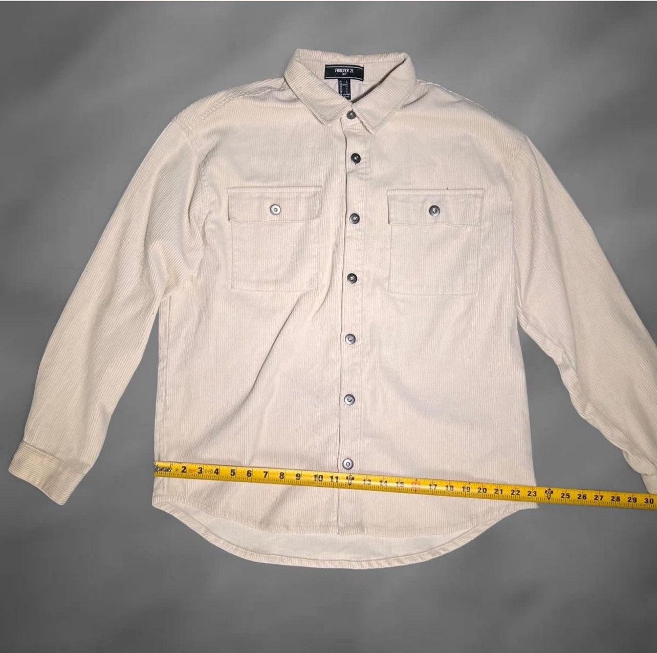 Forever 21 Off white / tan long sleeve button-up jacket shirt Size US L / EU 52-54 / 3 - 3 Thumbnail