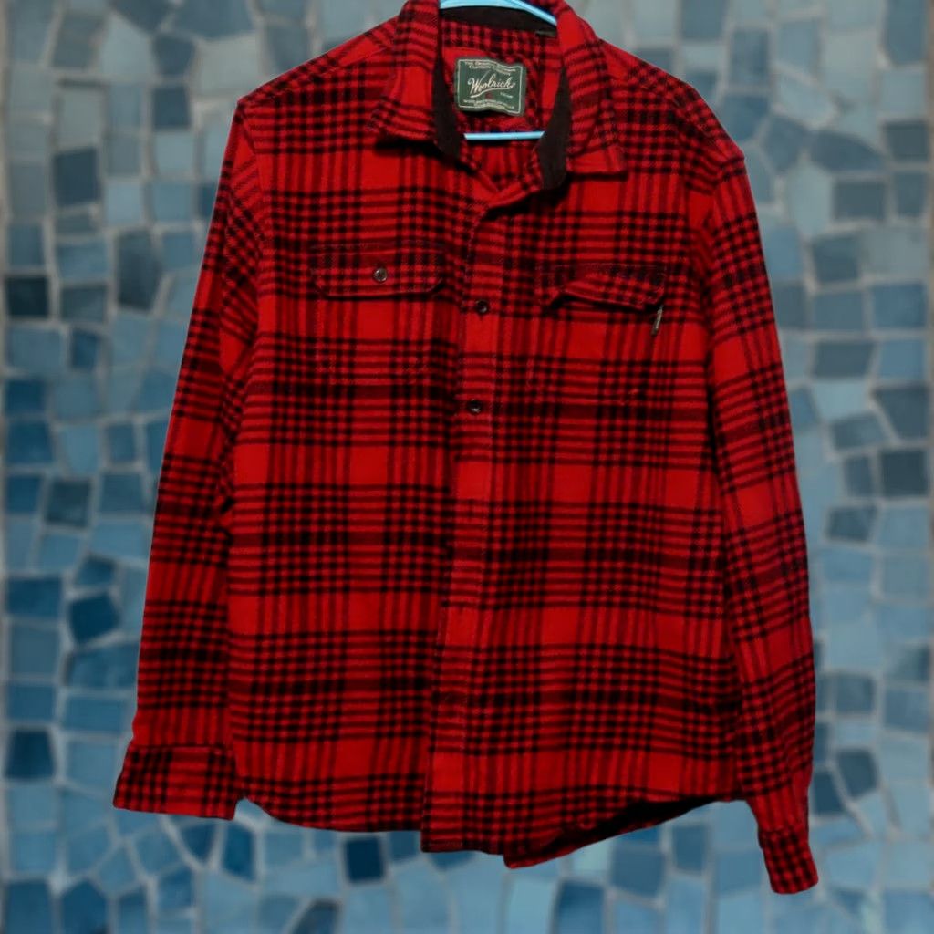 Vintage Woolrich Woolen Mills Shacket Plaid Flannel Jacket Red Mens XL Long Sleeve Button Collared Hand Warmer Pockets Size US XL / EU 56 / 4 - 1 Thumbnail