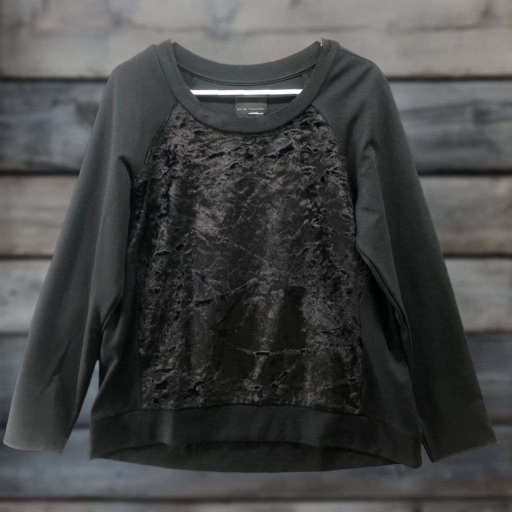 Elie Tahari Elie Tahari x Design Nation Faux Fur Black Sweatshirt Womens L Crewneck Pullover Size L / US 10 / IT 46 - 1 Thumbnail