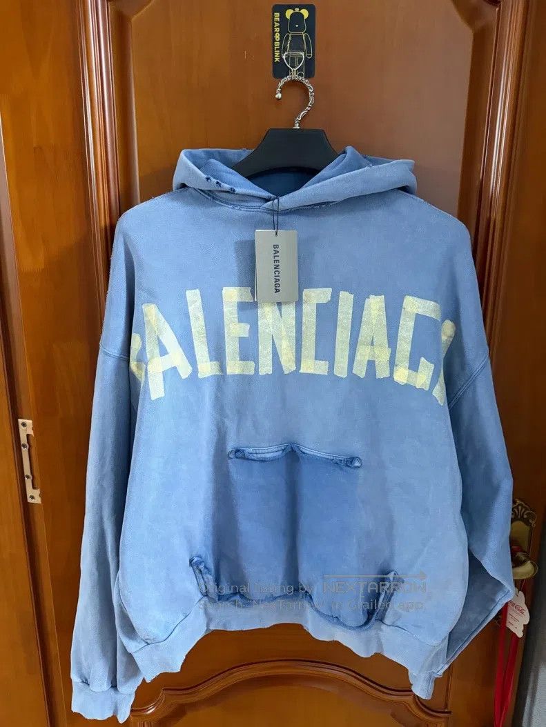 Balenciaga Balenciaga Haze Blue Tape Hooded Sweatshirt Size US XS / EU 42 / 0 - 1 Thumbnail