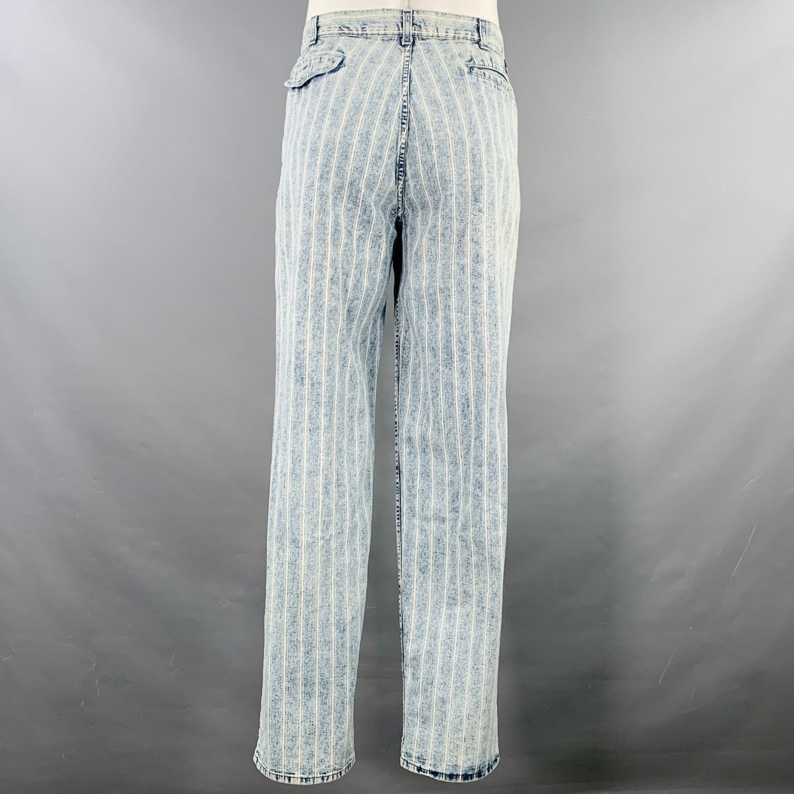 Levi's LEVI STRAUSS Blue White Stripe Denim Straight Pleated Jeans Size US 36 / EU 52 - 3 Thumbnail