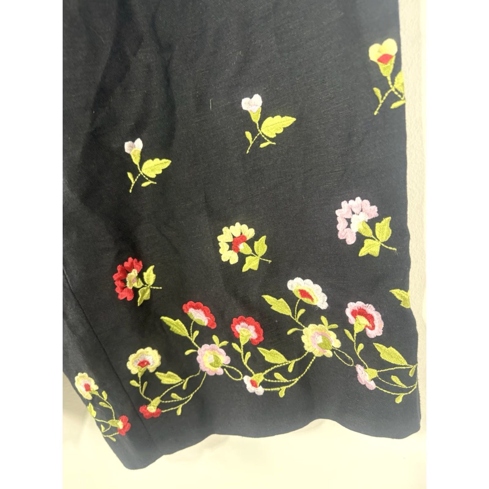 Vintage VINTAGE Larry Levine Womens Pants Plus 24W Cropped Wide-Leg Linen Blend Embroidered Bohemian City Style Size 42" / US 20 - 4 Thumbnail