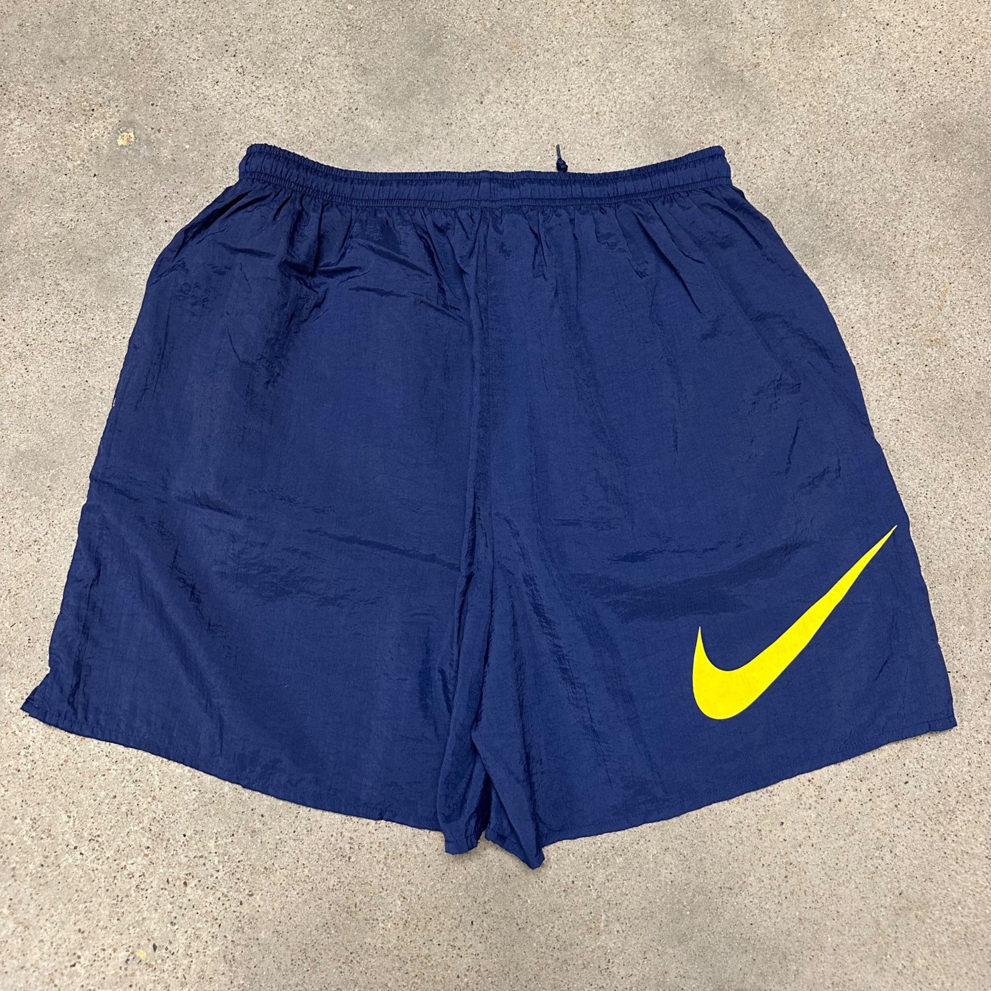 Nike × Vintage Vintage 90s Nike Embroidered Swoosh Nylon Shorts Blue/Yellow Size US 34 / EU 50 - 2 Thumbnail