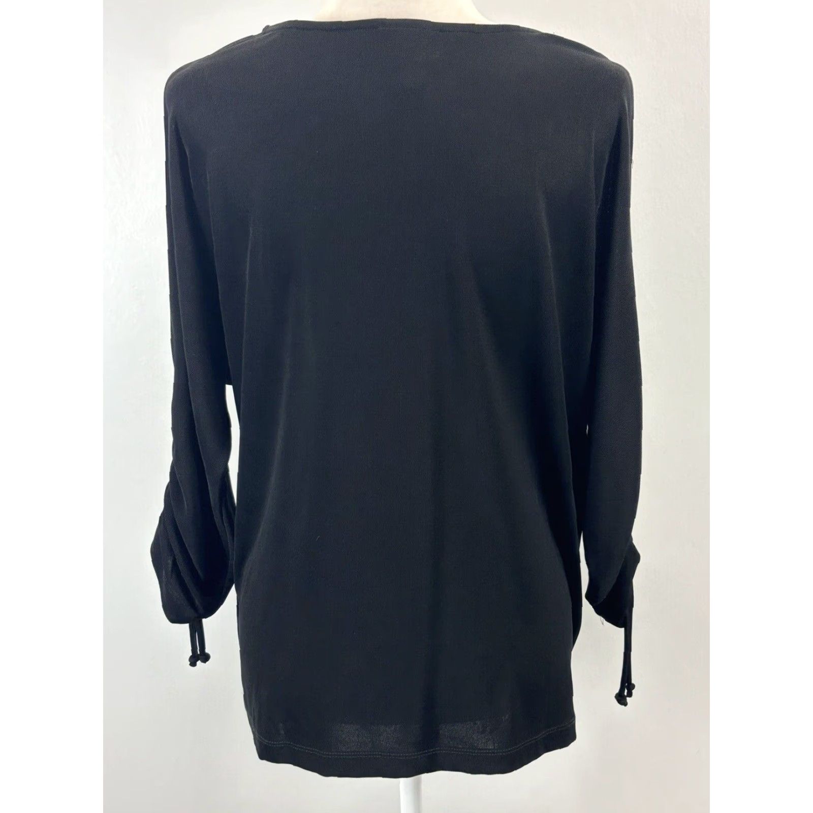 Vintage VINTAGE Chicos Travelers Slinky Black 3/4 Sleeve Split Ruched Shirt Top Womens Medium Size M / US 6-8 / IT 42-44 - 3 Thumbnail