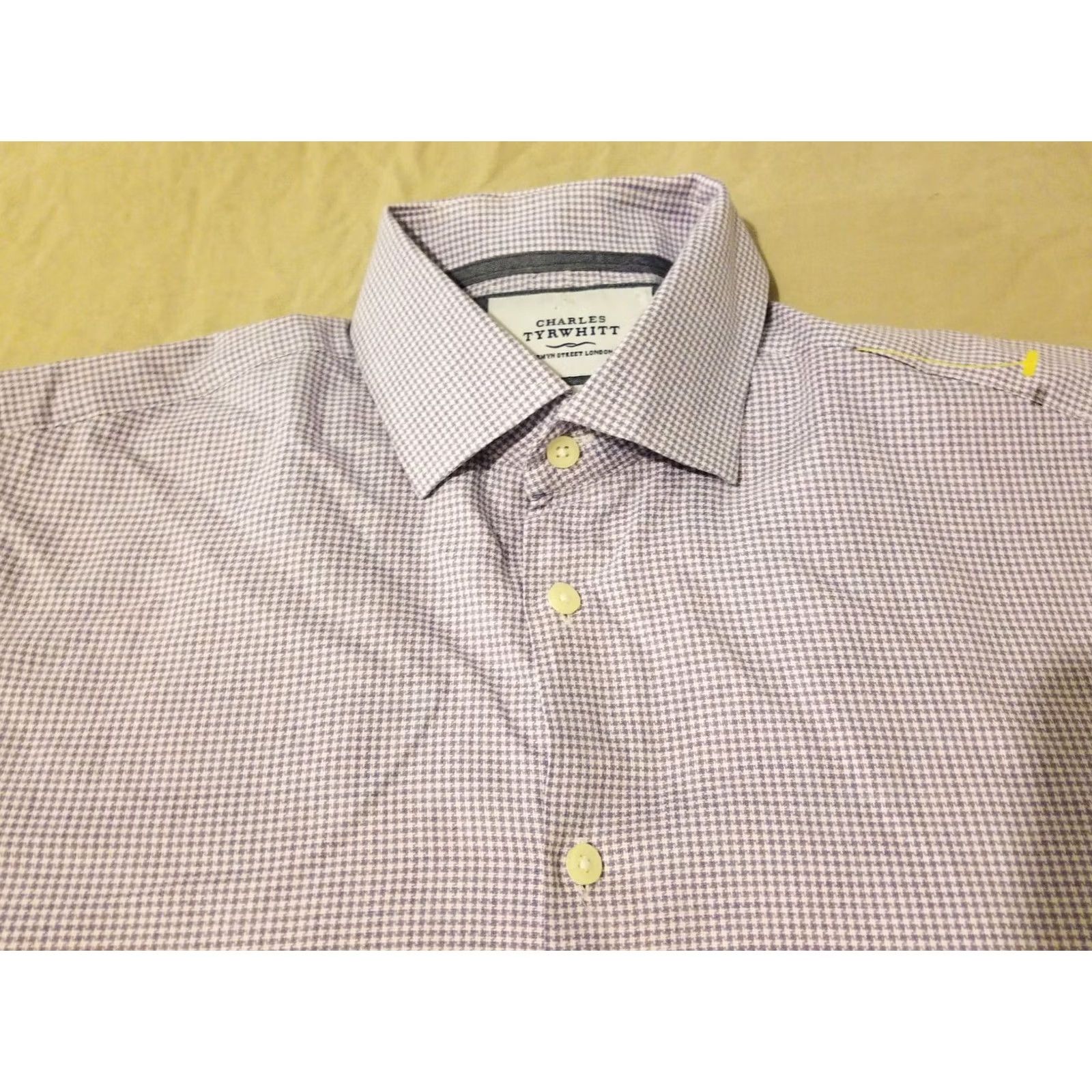 Charles Tyrwhitt Mens Charles Tyrwhitt Dress Shirt 16-35 Extra Slim Purple Button Cotton Size 42R - 2 Thumbnail