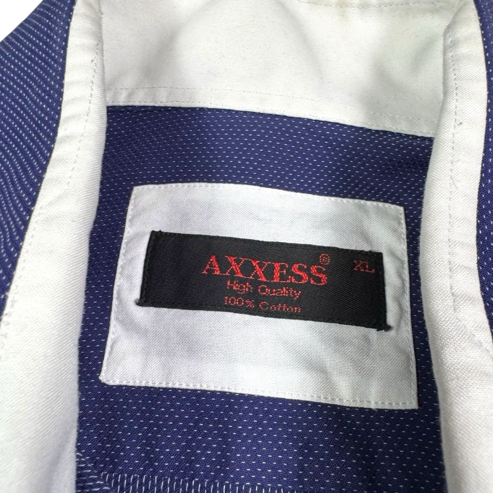 Vintage Axxess Shirt Mens XL Dress Shirt French Cuff Contrast Collar Formal 100% Cotton Shirt Men XL Blue Embroidered Collared Button-Down Top Cuff Size 46R - 5 Thumbnail