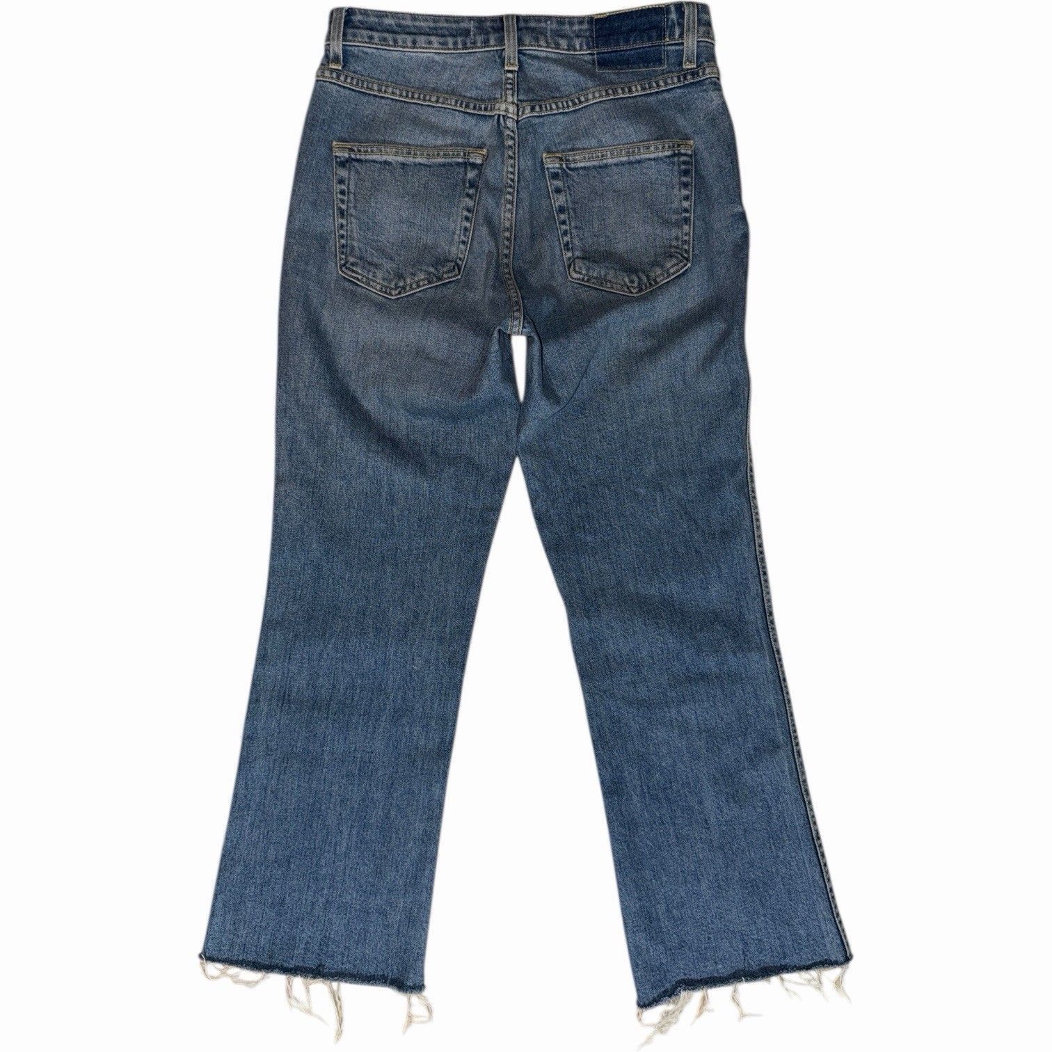 AMO AMO High Rise Kick Crop Jeans Womens 29 Blue Raw Hem 27 Inse Size 27" / US 4 / IT 40 - 2 Thumbnail