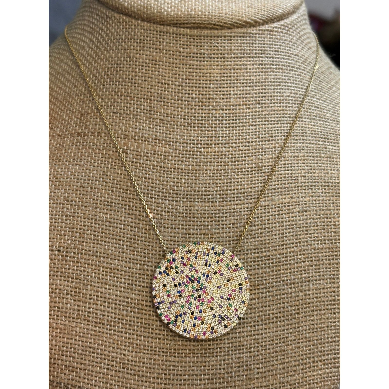 Other Turkish 925 Sterling Silver Pave Disc Necklace 15" Size ONE SIZE - 4 Thumbnail