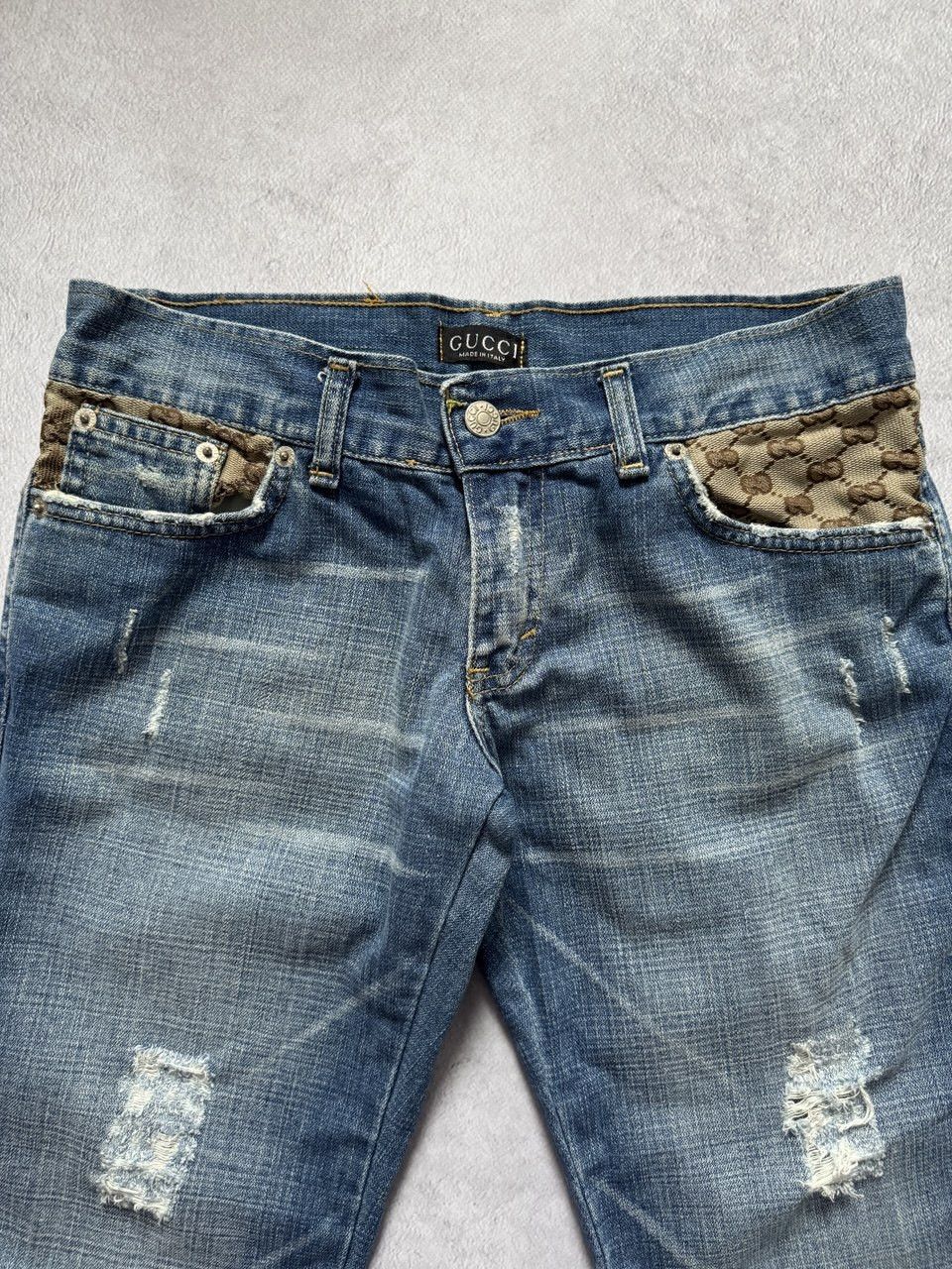 Vintage Gucci style GG embroidery patch flared low-rise jeans Size 28" / US 6 / IT 42 - 4 Thumbnail