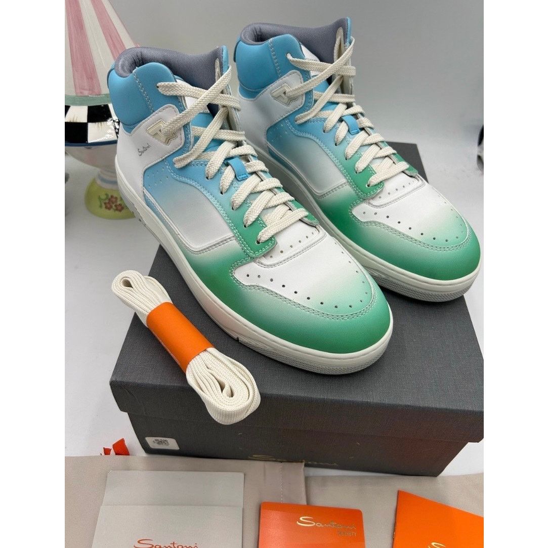 Santoni Mens Santoni logo print high top leather sneakers size 12 US Size US 12 / EU 45 - 2 Thumbnail