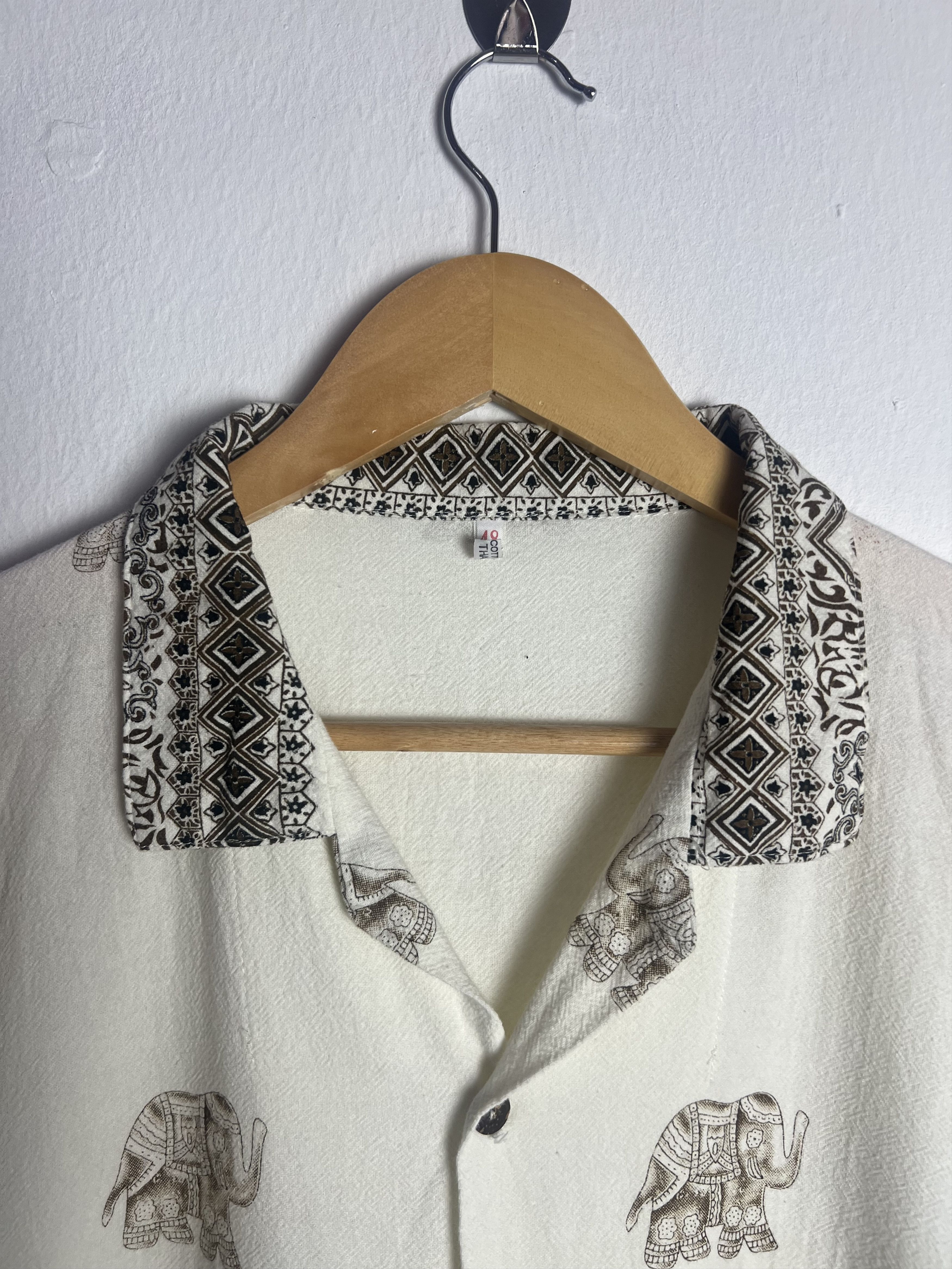 If Six Was Nine Elephant Print Patterned Trim Collar Camp Shirt Size US L / EU 52-54 / 3 - 7 Thumbnail