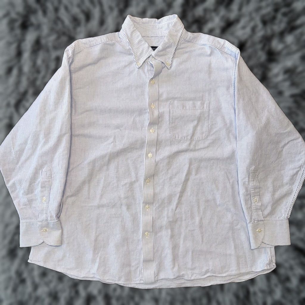 Proper Cloth Proper Cloth Button Shirt 19/34 Washed Blue Stripe Lightweight Cotton Oxford Shirt Men Long Sleeve Button-Up Size US XXL / EU 58 / 5 - 1 Thumbnail