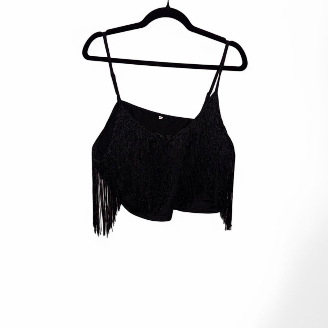 Designer Stylish Black Fringe Crop Top Size M / US 6-8 / IT 42-44 - 2 Thumbnail