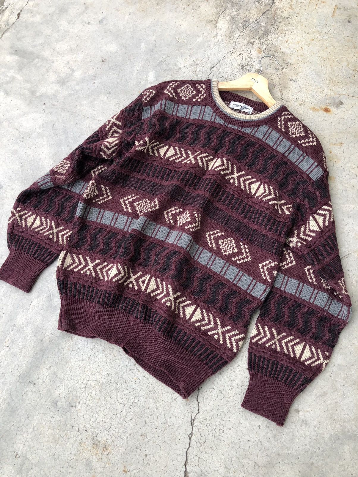 Japanese Brand 🔴Vintage Green Hawk Stripe Pureknit Like Coogi Sweater Size US L / EU 52-54 / 3 - 2 Thumbnail