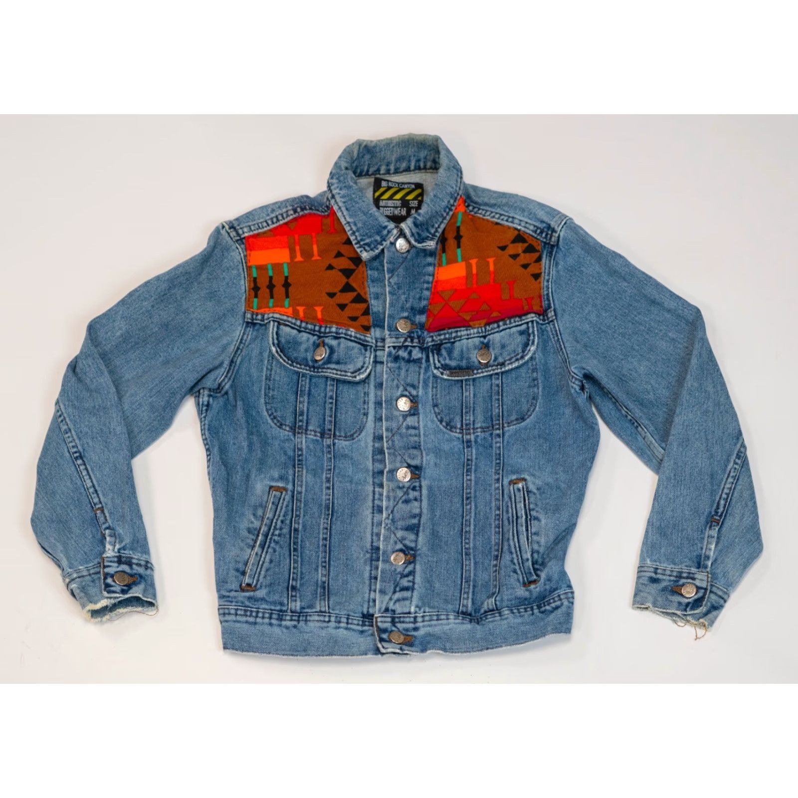 VINTAGE Lee Aztec Denim Jacket Women M Patchwork Trucker Bomber Jacket 80s 90s Western USA Rockabilly VTG Vintage