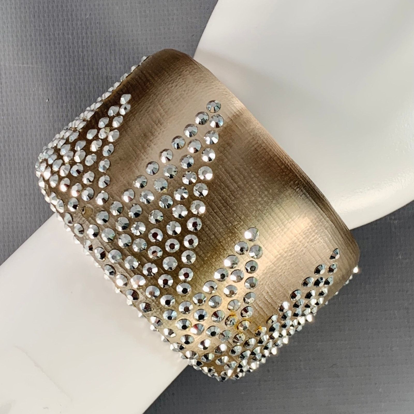 Alexis Bittar ALEXIS BITTAR Grey Silver Rhinestones Lucite Cuff Bracelet Size ONE SIZE - 2 Thumbnail