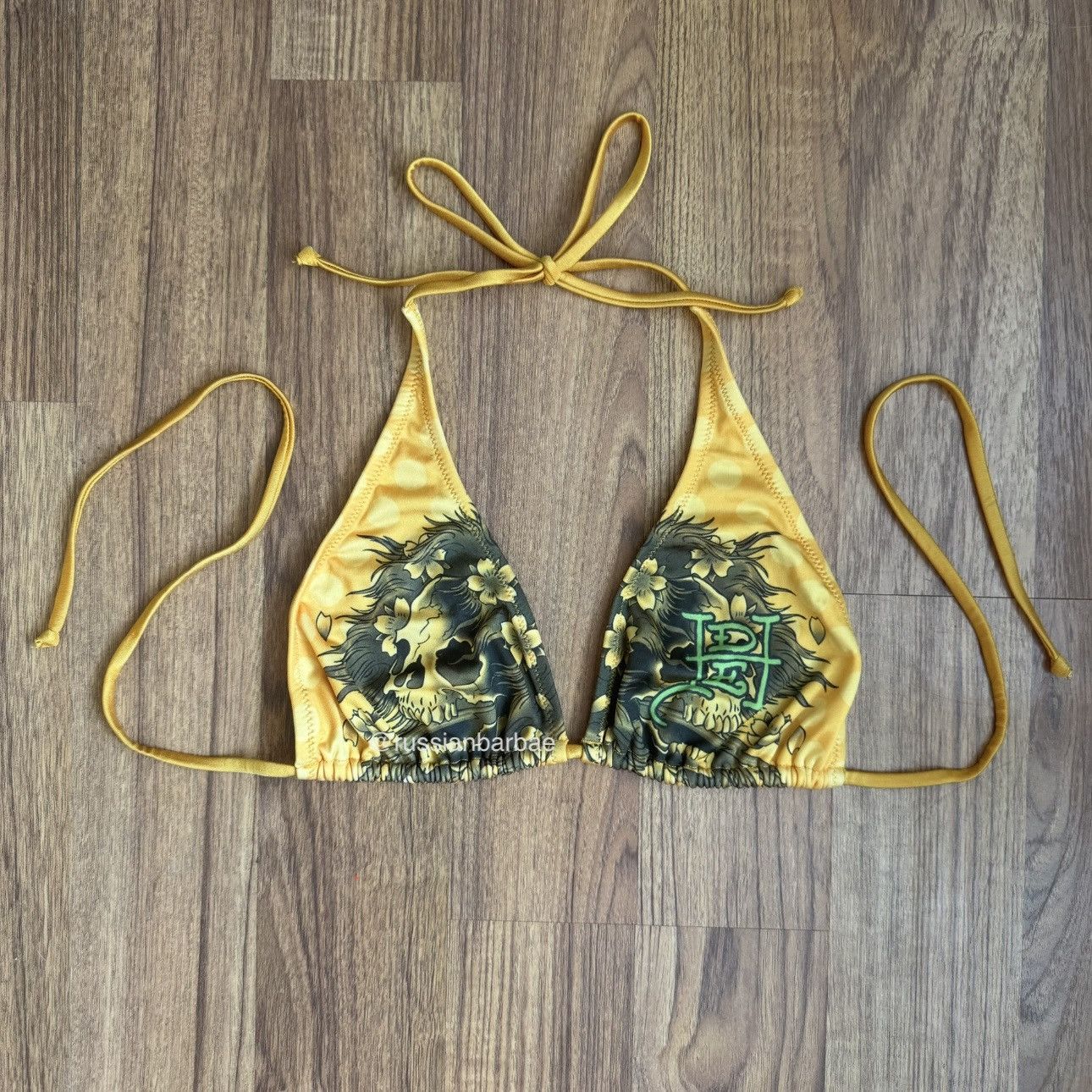 Ed Hardy ED HARDY Vintage Y2K Yellow Orange Floral Skulls Bikini Set Size L / US 10 / IT 46 - 2 Thumbnail
