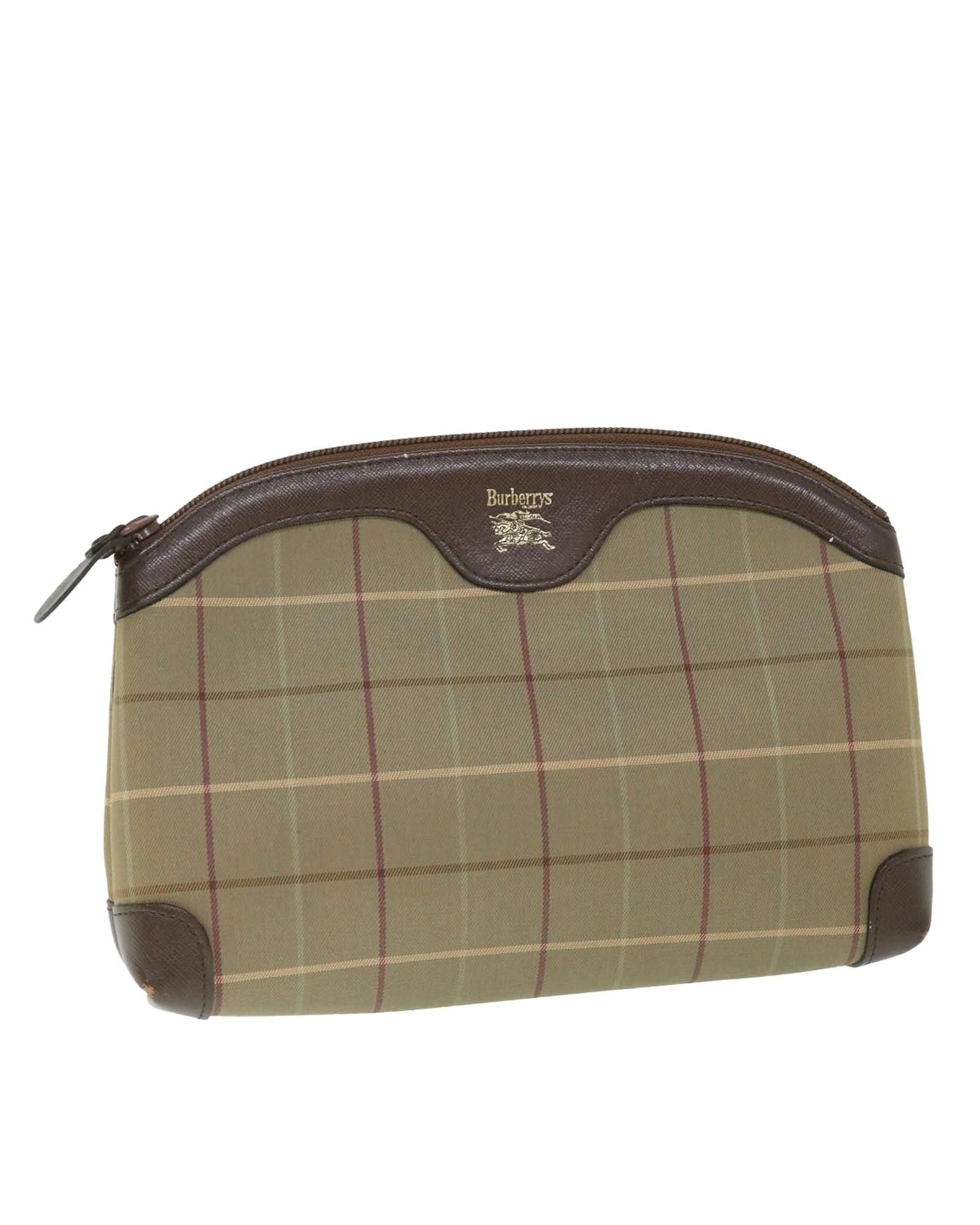 image of Burberry Brown Nylon Clutch Bag With Check Pattern, Women's
