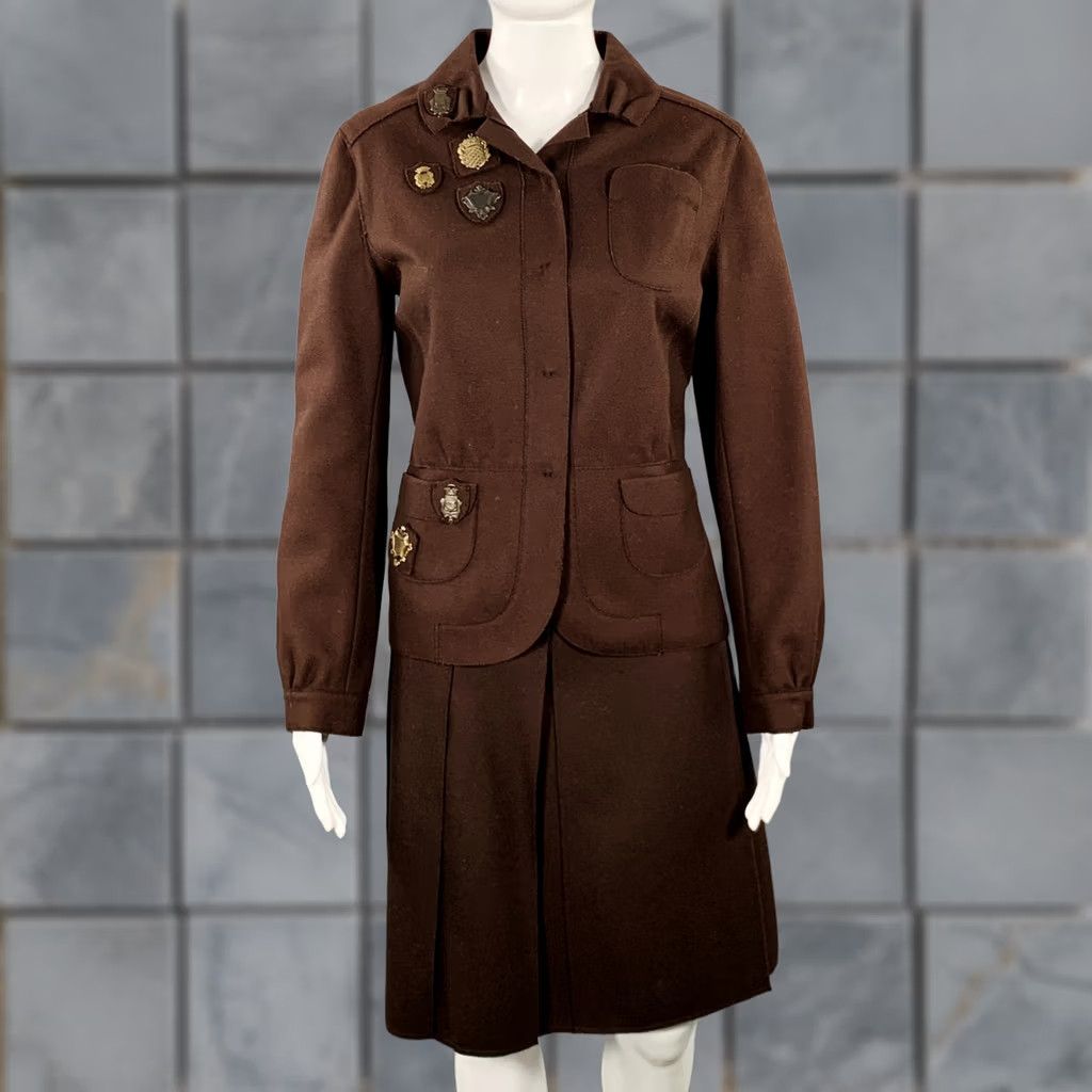 Miu Miu MIU MIU Brown Wool Nylon Pleated Skirt Suit, Size 8, Womens, IT 44, Outfits/Set, Italy, Adult, Skirt Suit Size 30" / US 8 / IT 44 - 1 Thumbnail
