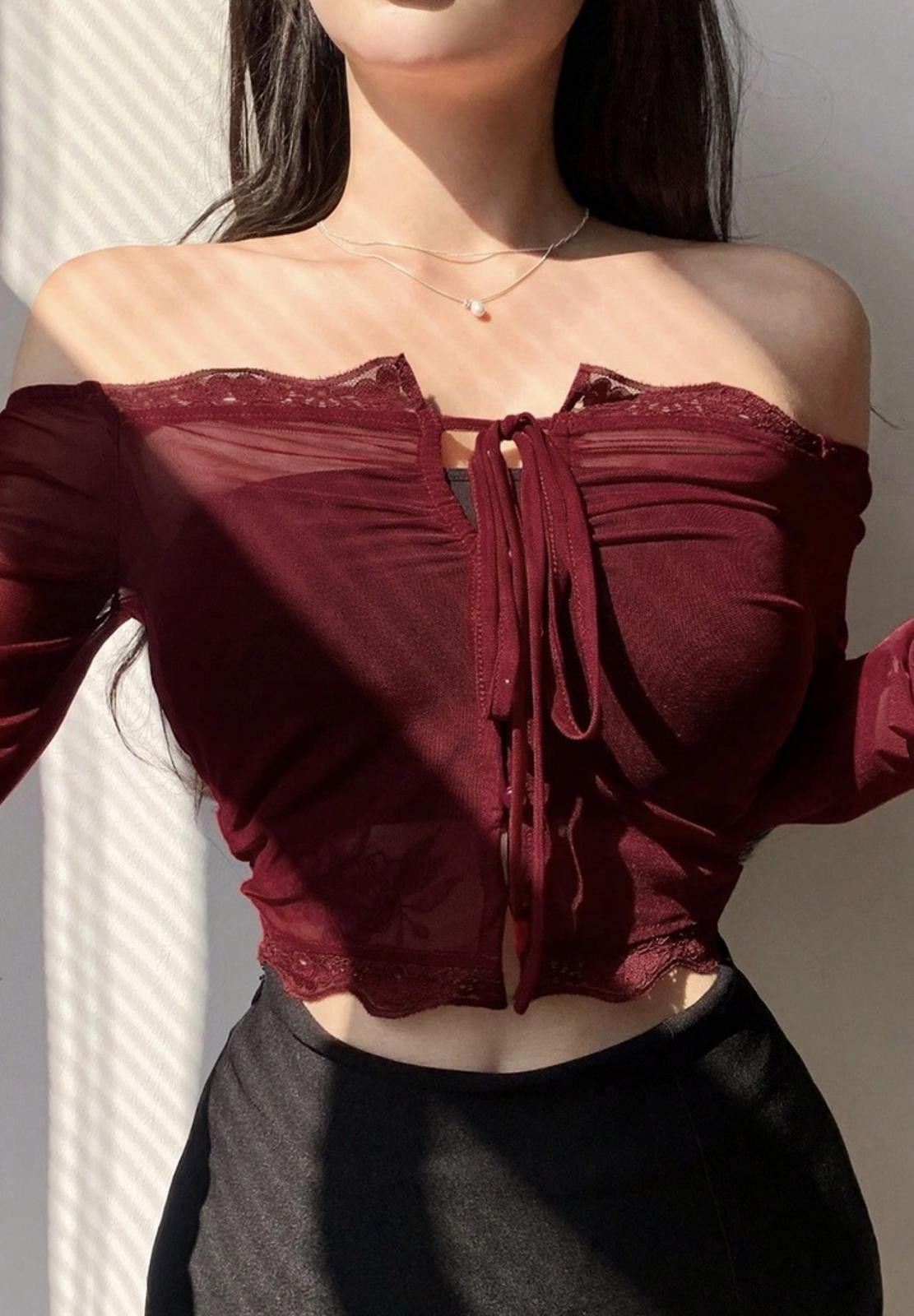 Other NWOT Sheer Button-Tie Coverup in Burgundy (X-SMALL) Size XS / US 0-2 / IT 36-38 - 2 Thumbnail