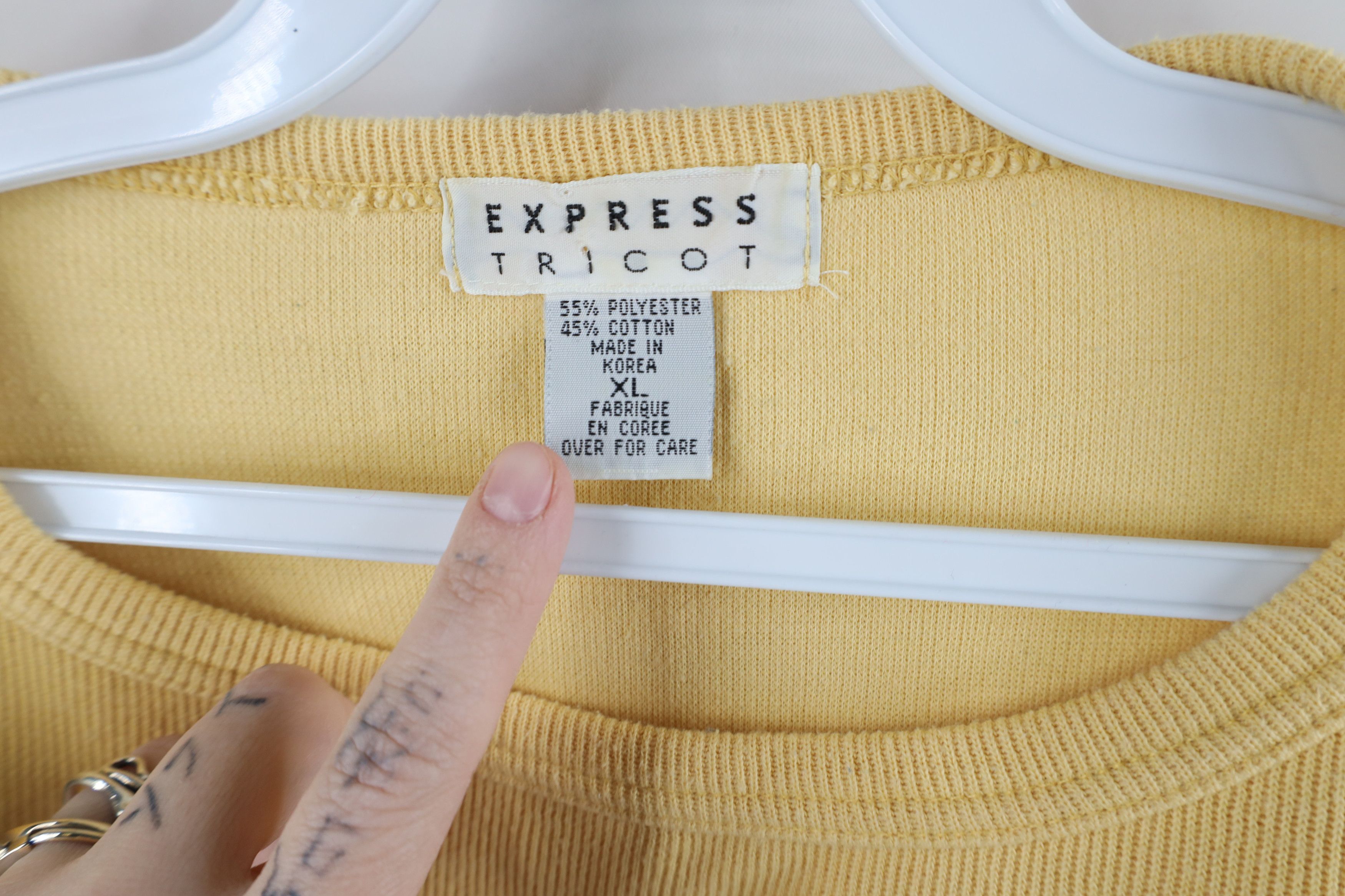Express × Vintage Vintage 90s Express Ribbed Knit 3/4 Sleeve T-Shirt Yellow Size XL / US 12-14 / IT 48-50 - 7 Thumbnail