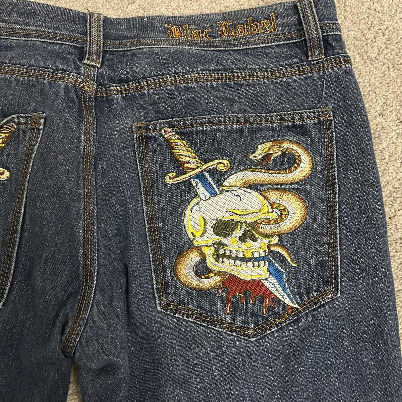 Black Label Blac Label men’s 38x30 Jeans w/ Embroidered Skull NO BUTTON Size US 38 / EU 54 - 7 Thumbnail