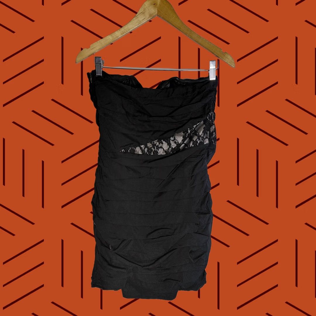 Express EXPRESS Dress Size 12 Black Women Silk Blend Strapless Sleeveless Ruched Solid Size XL / US 12-14 / IT 48-50 - 1 Thumbnail