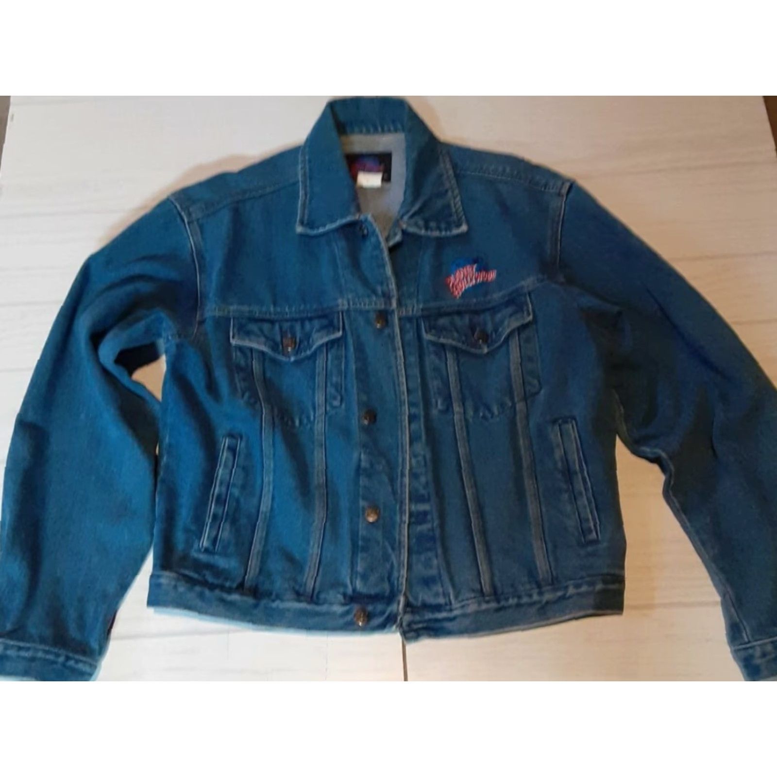 Vintage VINTAGE Planet Hollywood Jeans Jacket Mens Bomber Jacket Blue Cotton Size Medium Embroidered 80s All Seasons Size US 31 - 2 Thumbnail