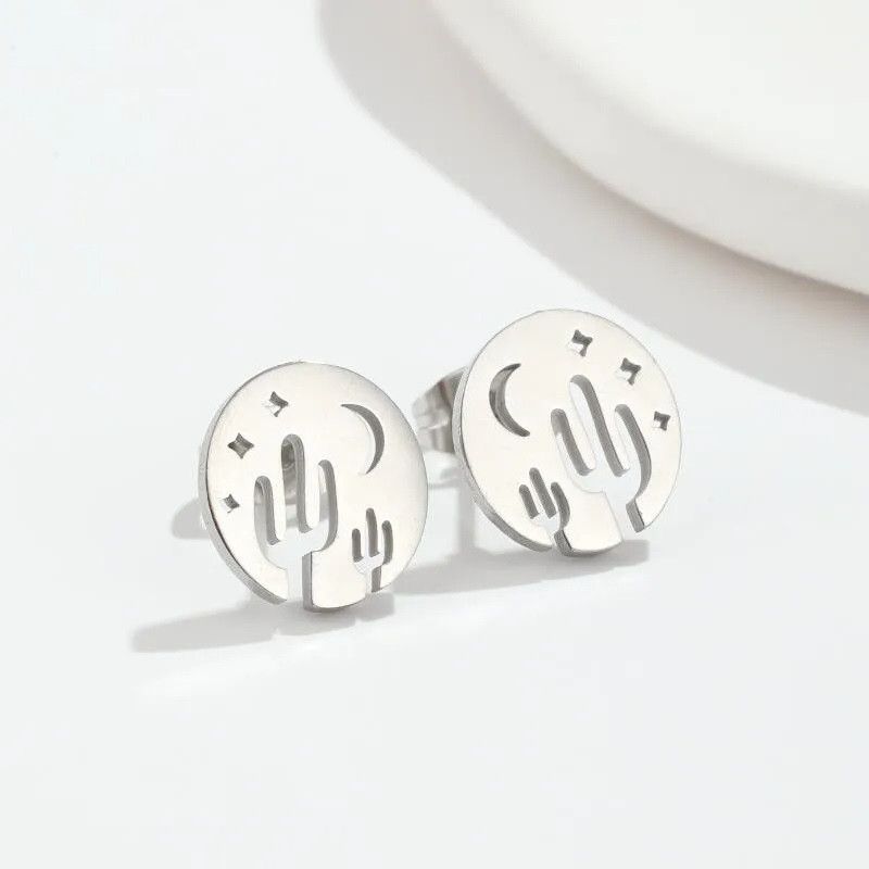 Jewelry Hollow Cactus Mini Stud Earrings Charm Earring Gift Size ONE SIZE - 1 Preview