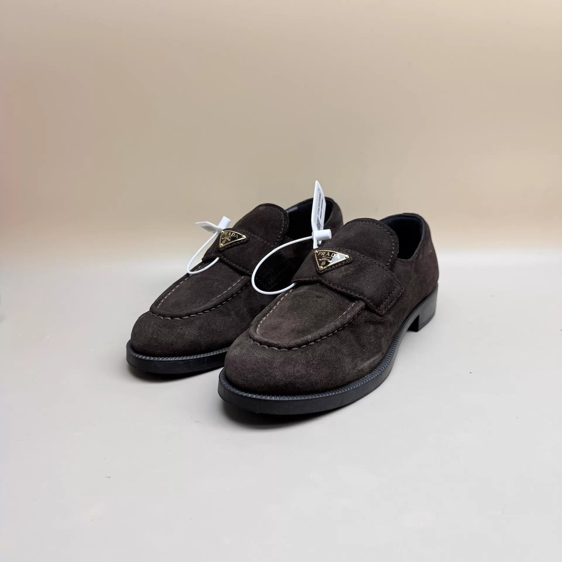 Prada Prada Deep Brown Suede Tri Logo Loafers 37 99 New Size US 6.5 / IT 36.5 - 1 Thumbnail