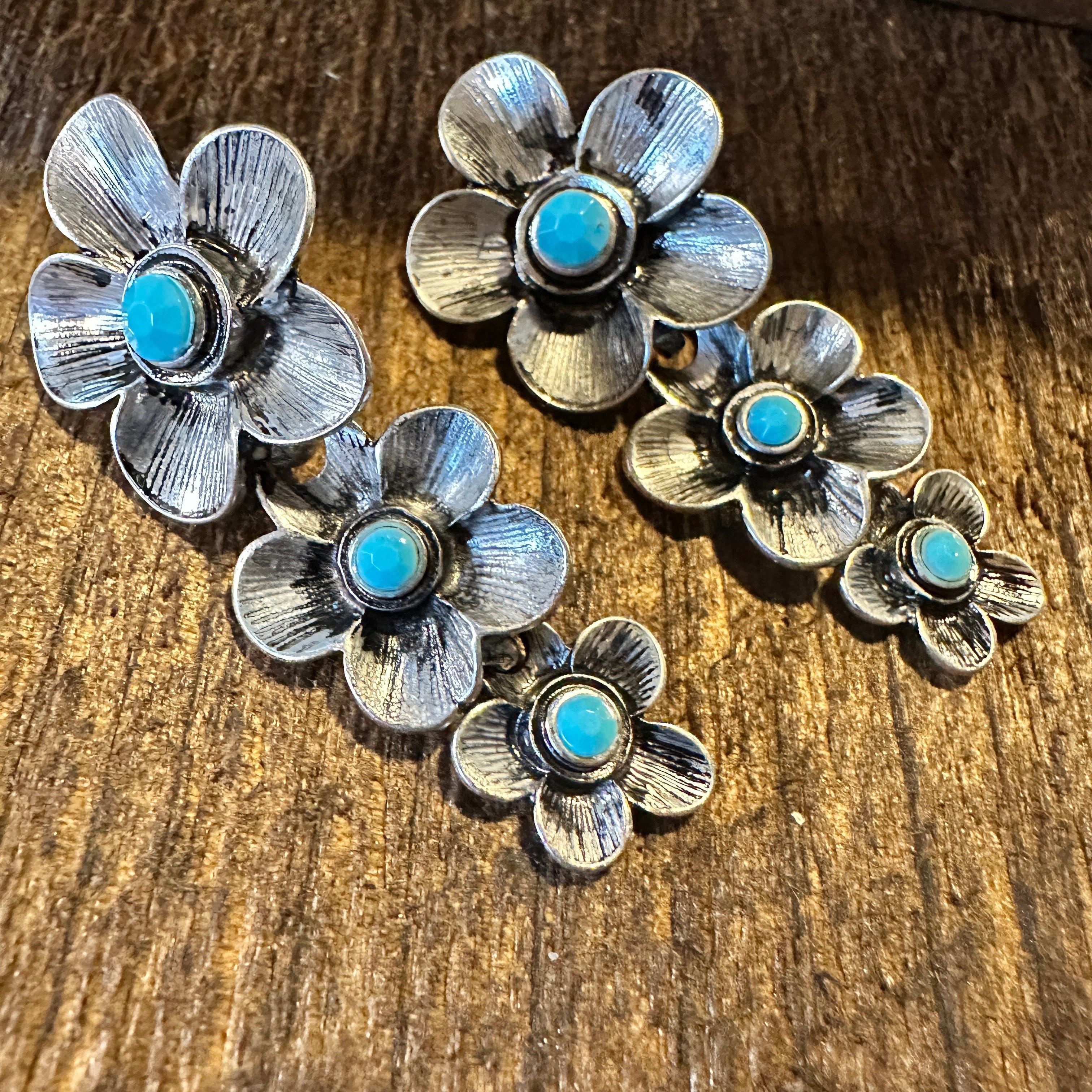 Other Boho Hippie Cowgirl Western Floral Drop Stud Earrings - Turq Size ONE SIZE - 1 Thumbnail