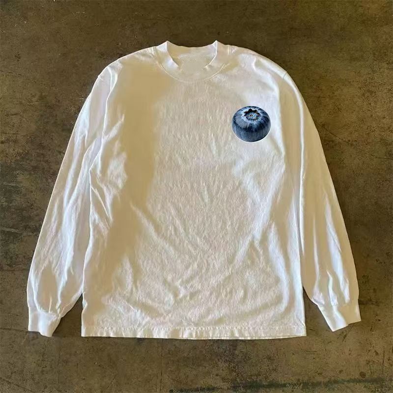 Japanese Brand White washed vintage blueberry print long-sleeved t-shirt Size US M / EU 48-50 / 2 - 1 Thumbnail