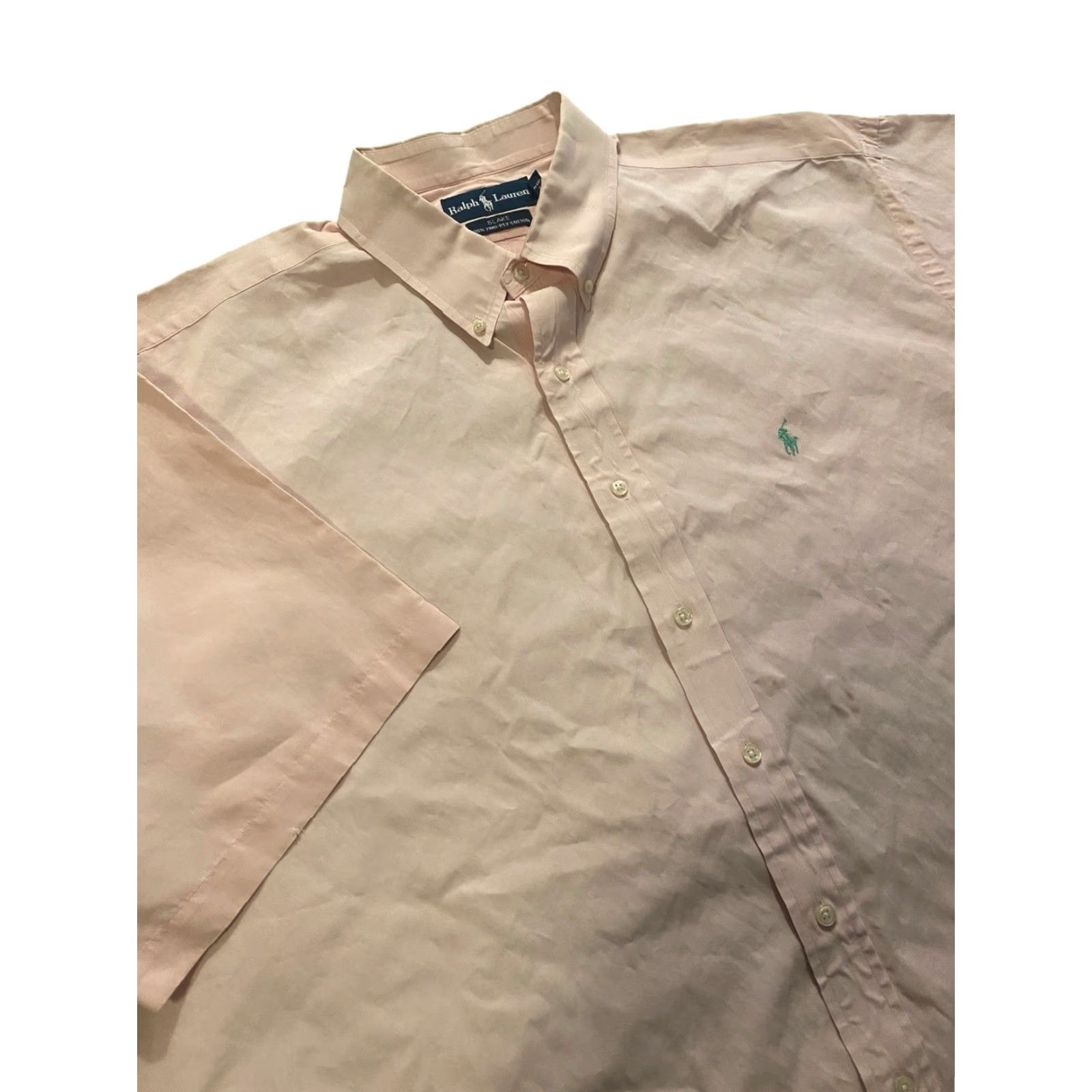 Ralph Lauren Ralph Lauren Button-Up Shirt 2XL Short Sleeve Cotton Pink/Light Pink Solid Classic Preppy Designer Men Mens Casual Business Travel Party/Cocktail Size US 39 - 2 Thumbnail