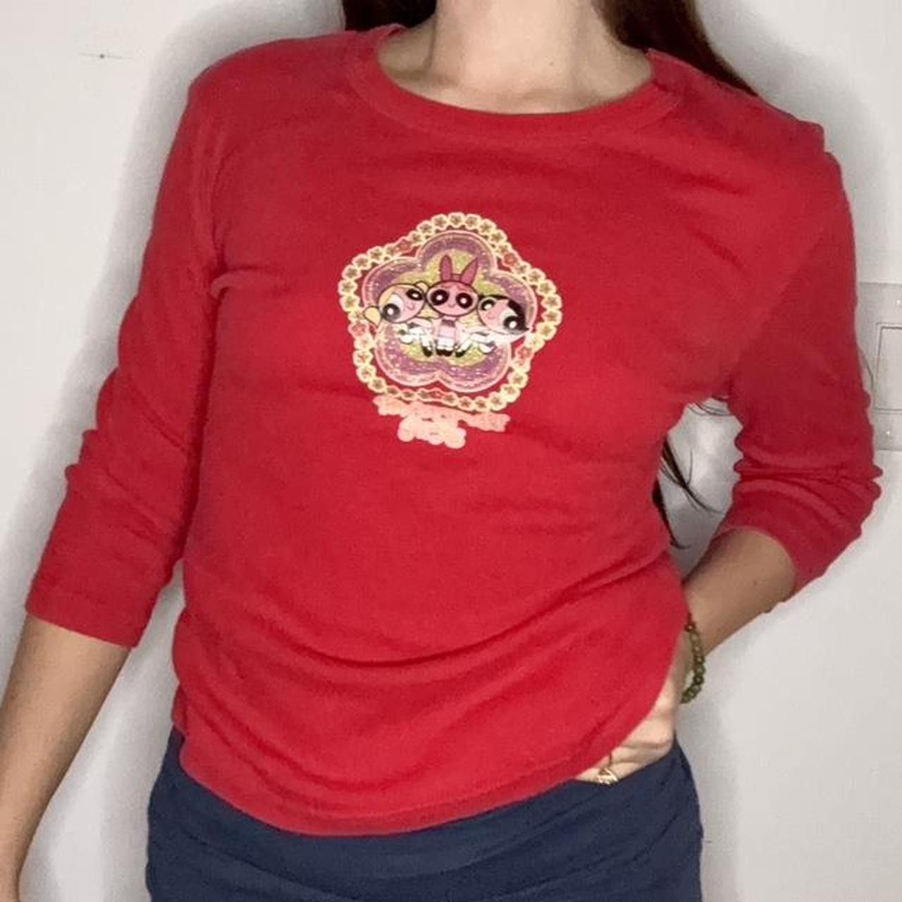 Cartoon Network Glittery Y2K Powerpuff Girls Long Sleeve Baby Tee Top Size S / US 4 / IT 40 - 1 Thumbnail
