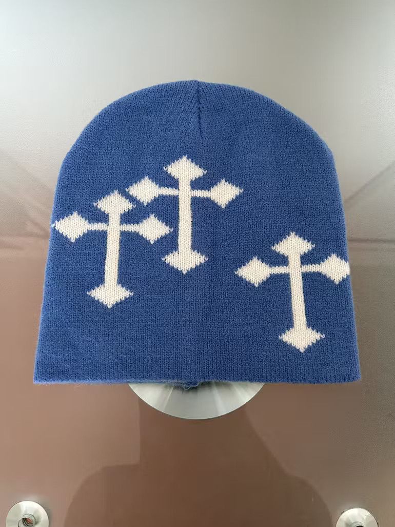 image of Vintage Gothic Cross Beanie (Sky Blue), Men's