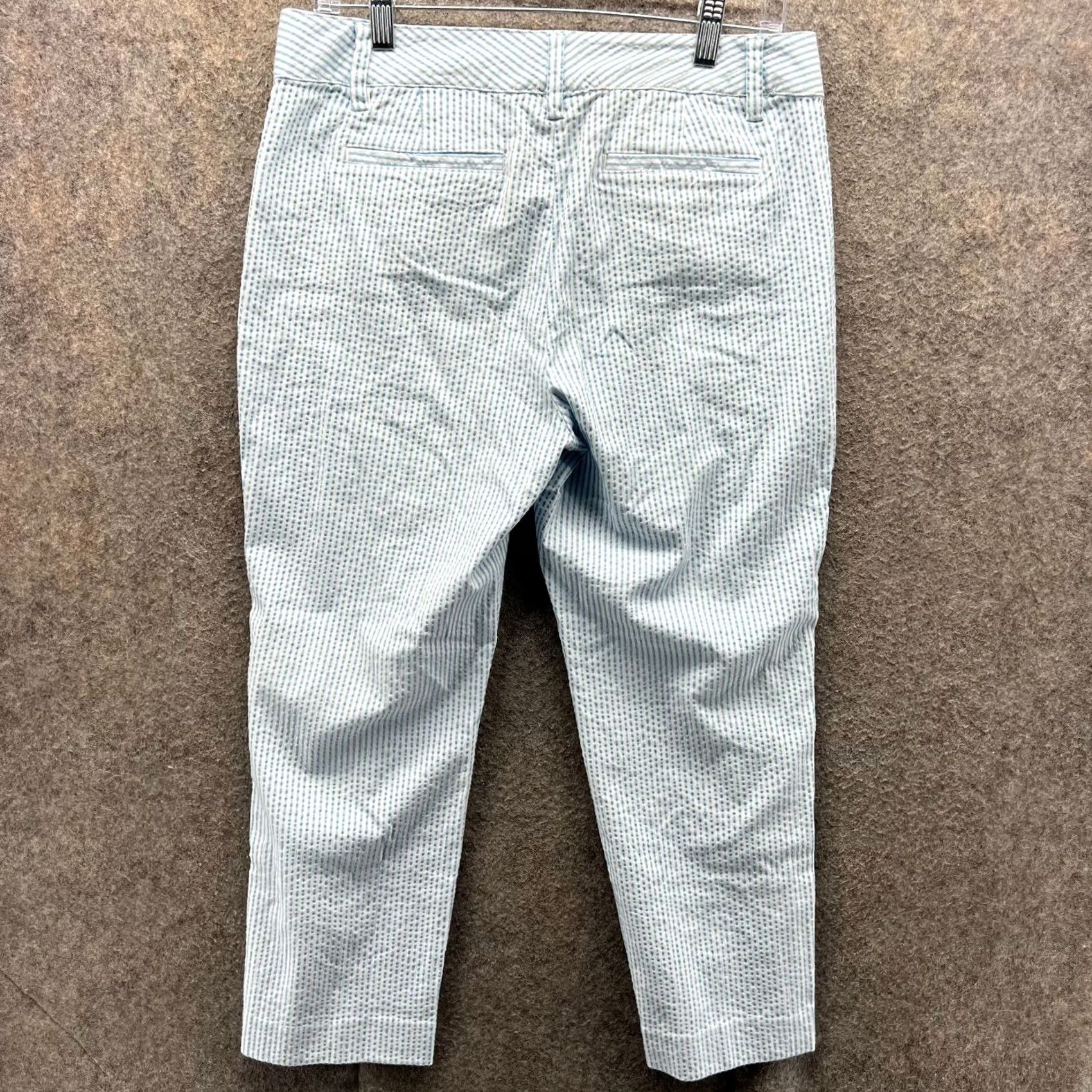 Vintage Lands End Pants Women 8P Petite Blue Striped Mid Rise Slim Leg Seersucker Casual Formal Travel Dress Pants Mens Womens Girls Boys Size 30" / US 8 / IT 44 - 2 Thumbnail