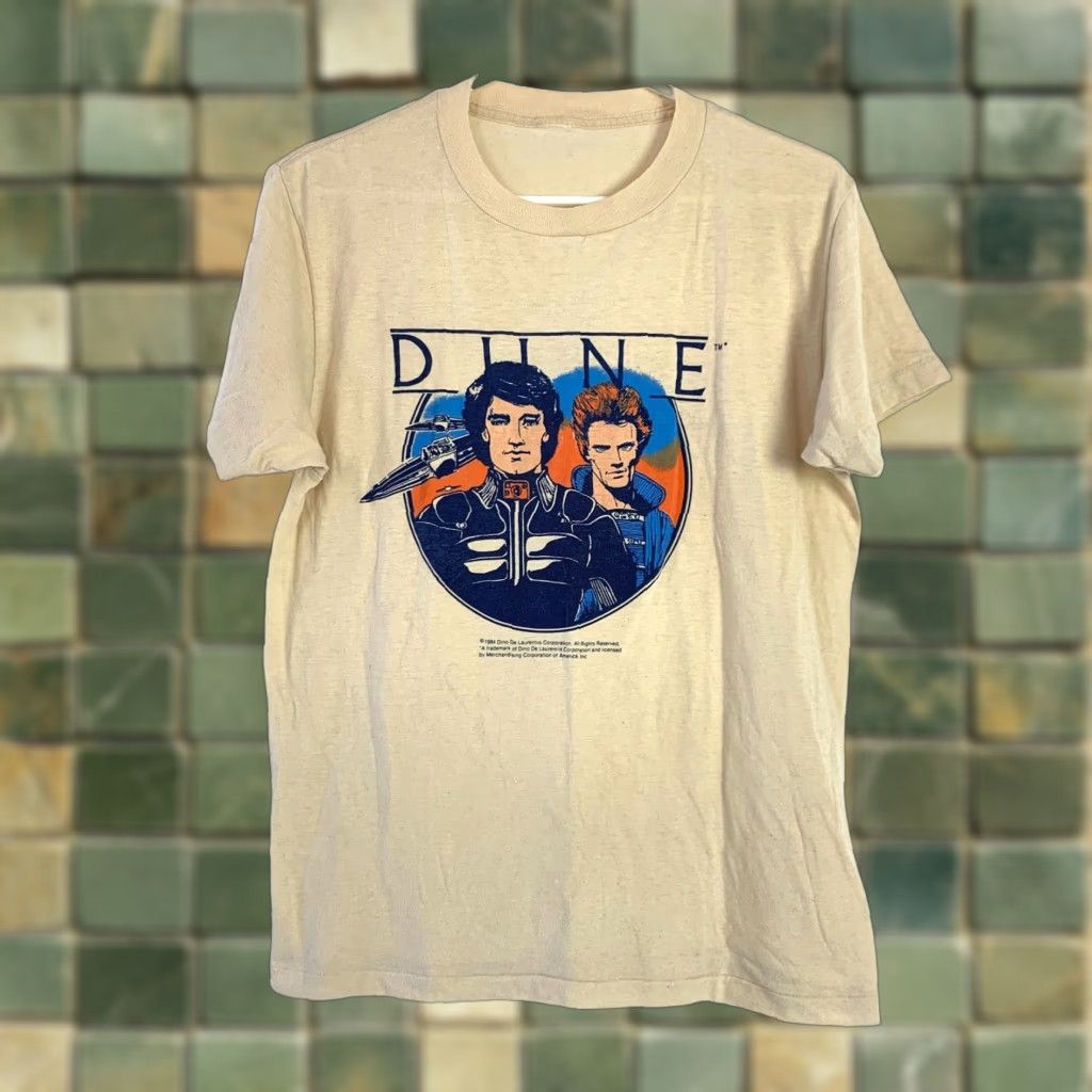 Vintage 1984 Vintage Dune Promo T-Shirt Tee Shirt Unbranded Unisex 40" Chest 26" Length 18" Shoulder Yellow Graphic Tee Mens Womens Size US M / EU 48-50 / 2 - 1 Thumbnail
