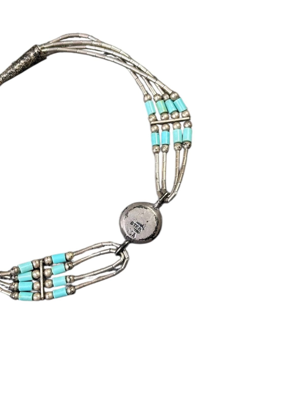 Vintage 1980s SOUTHWESTERN LIQUID SILVER HEISHI TURQUOISE BRACLET Size ONE SIZE - 8 Thumbnail