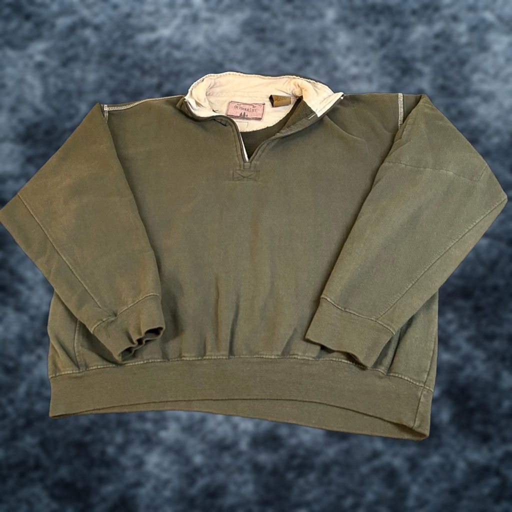 Olive Outdoor Life Quarter Zip Pullover Olive Green Sweatshirt Casual Mens Large Size US L / EU 52-54 / 3 - 1 Thumbnail