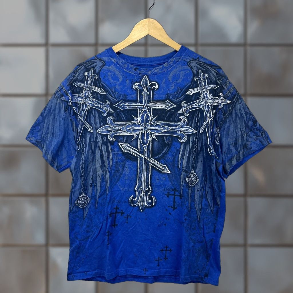 NFL VINTAGE MMA Elite Cross Goth Punk All over Print T-Shirt Large Blue Men T-Shirt Size US L / EU 52-54 / 3 - 1 Thumbnail