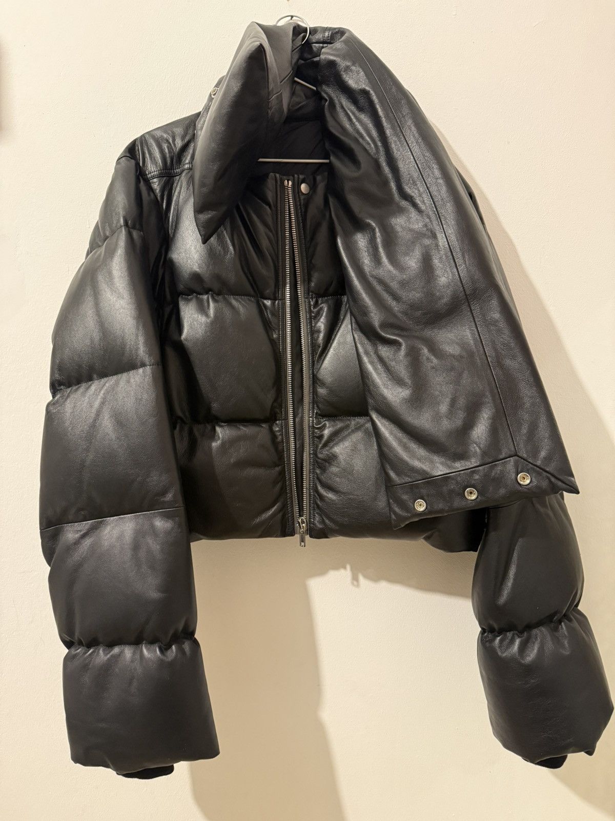Rick Owens Rick Owens Leather Funnel Neck Down Puffer Jacket Size US M / EU 48-50 / 2 - 2 Thumbnail
