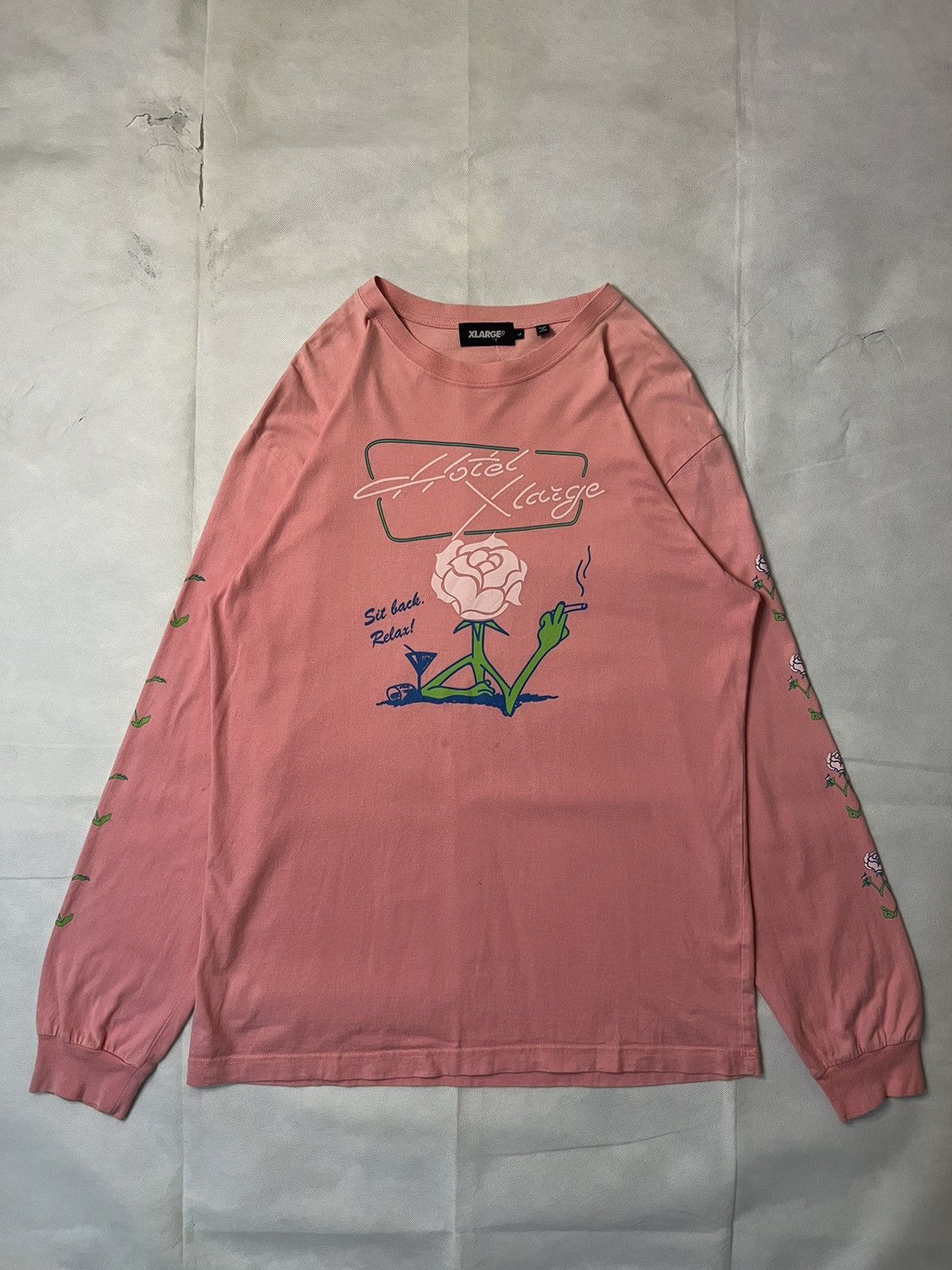 Xlarge Hotel Pink Rose Flower Long Sleeves Tshirt